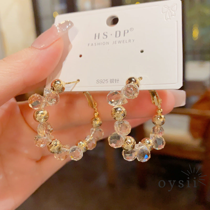 Stellar Orbit — Crystal & Metal Sphere Hoop Earrings