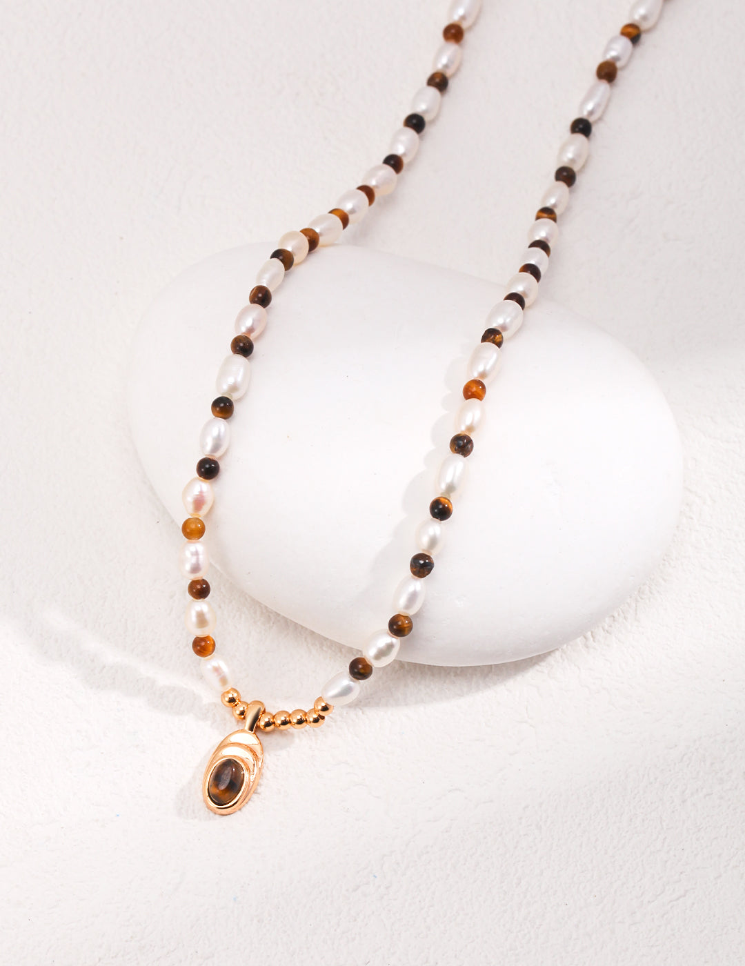 Tiger eye stone necklace in Maillard style, authentic natural gemstone jewelry, unique handcrafted gift for her