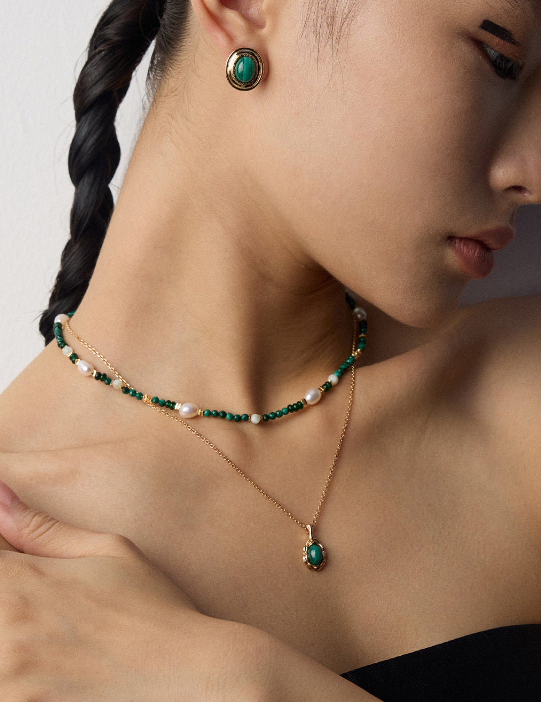 Trendy S925 silver necklace with tiger eye and malachite, bohemian chic gemstone jewelry for everyday wear