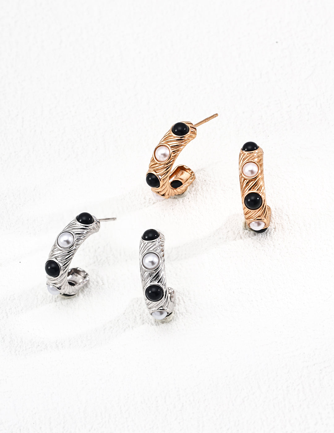 Delicate pearl and onyx drop earrings, timeless jewelry gift for her