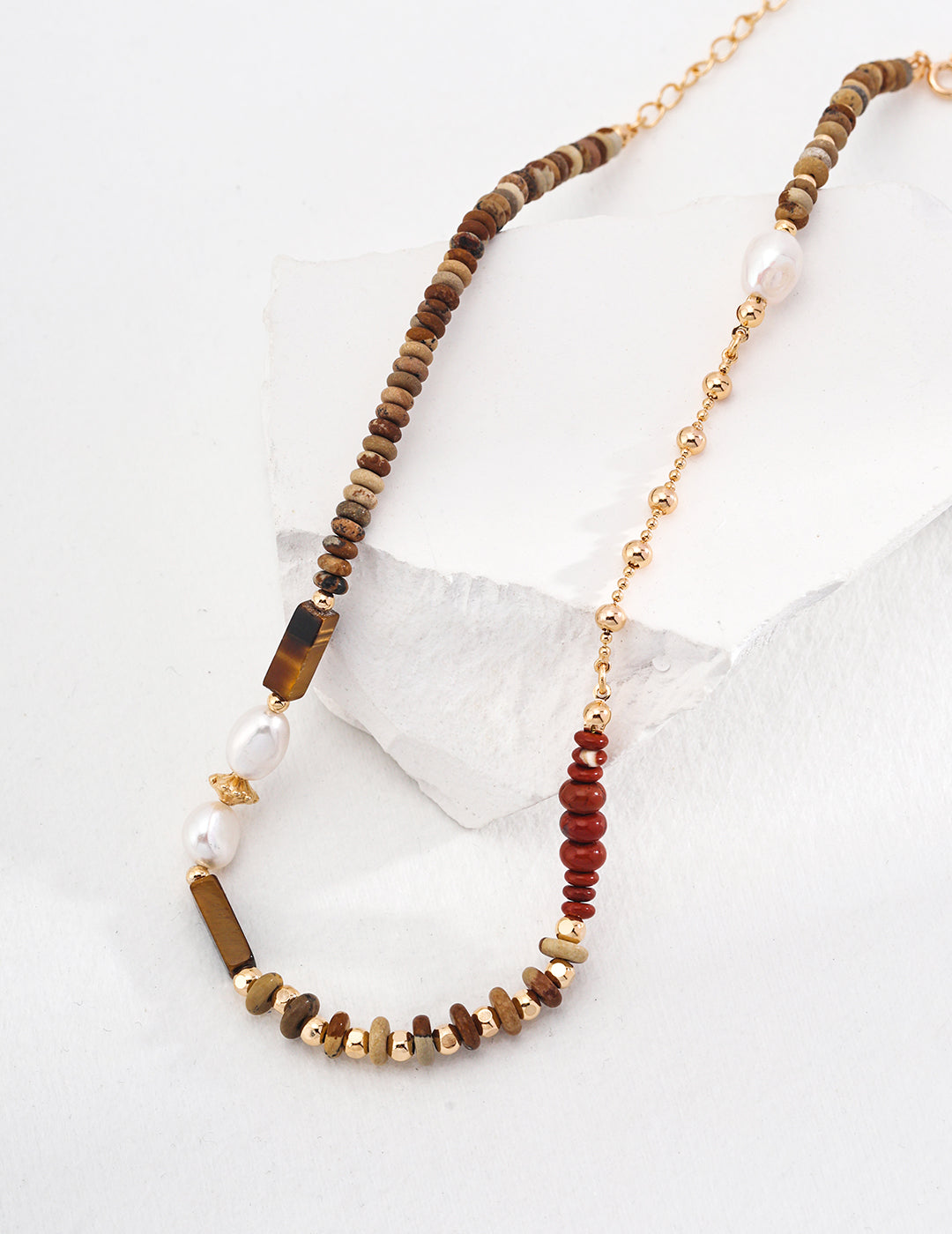 Sterling silver pearl necklace in vintage style, authentic natural gemstone jewelry, unique handcrafted gift for her
