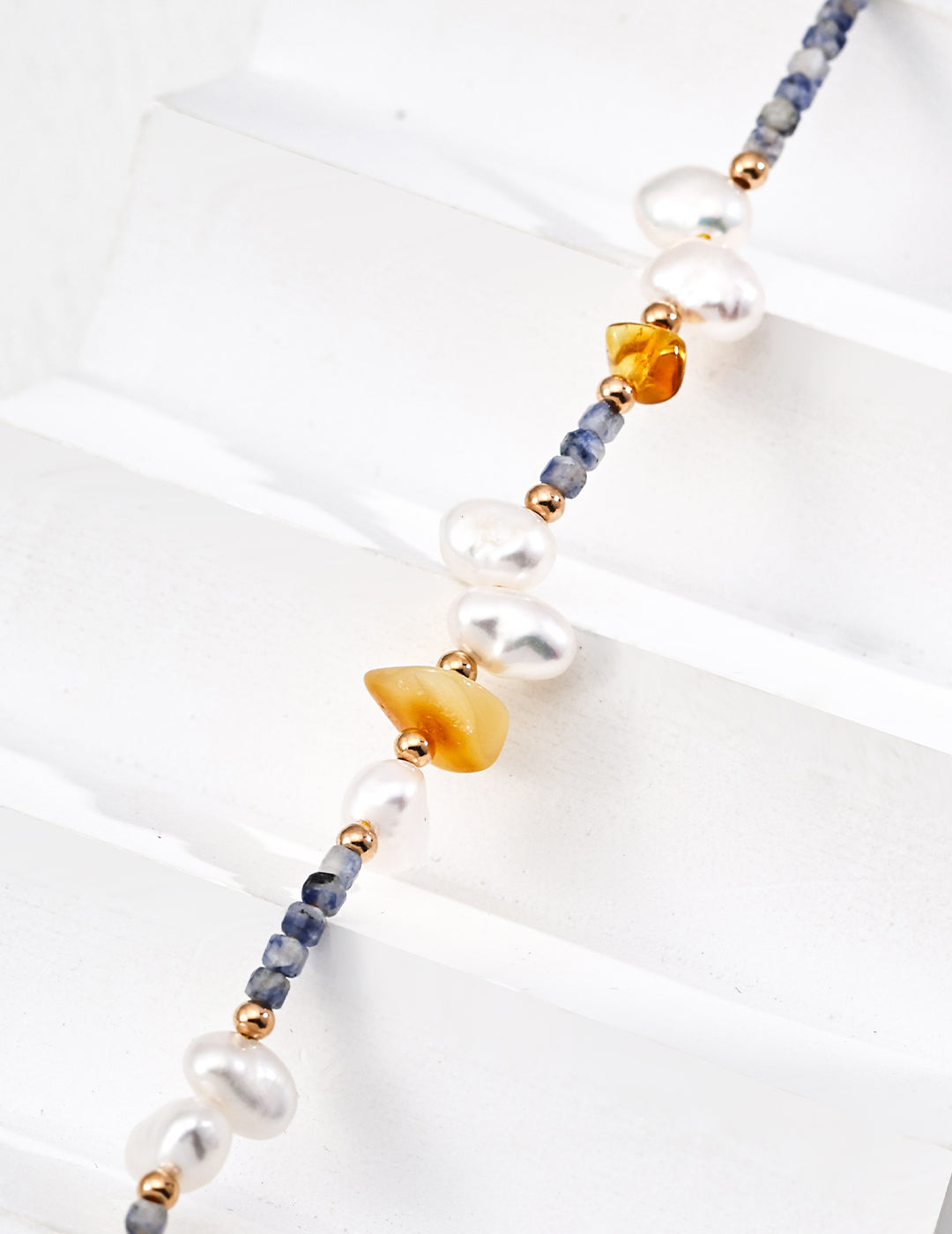 Pearl and blue goldstone necklace in sterling silver, authentic natural gemstone jewelry, unique handcrafted gift for her”