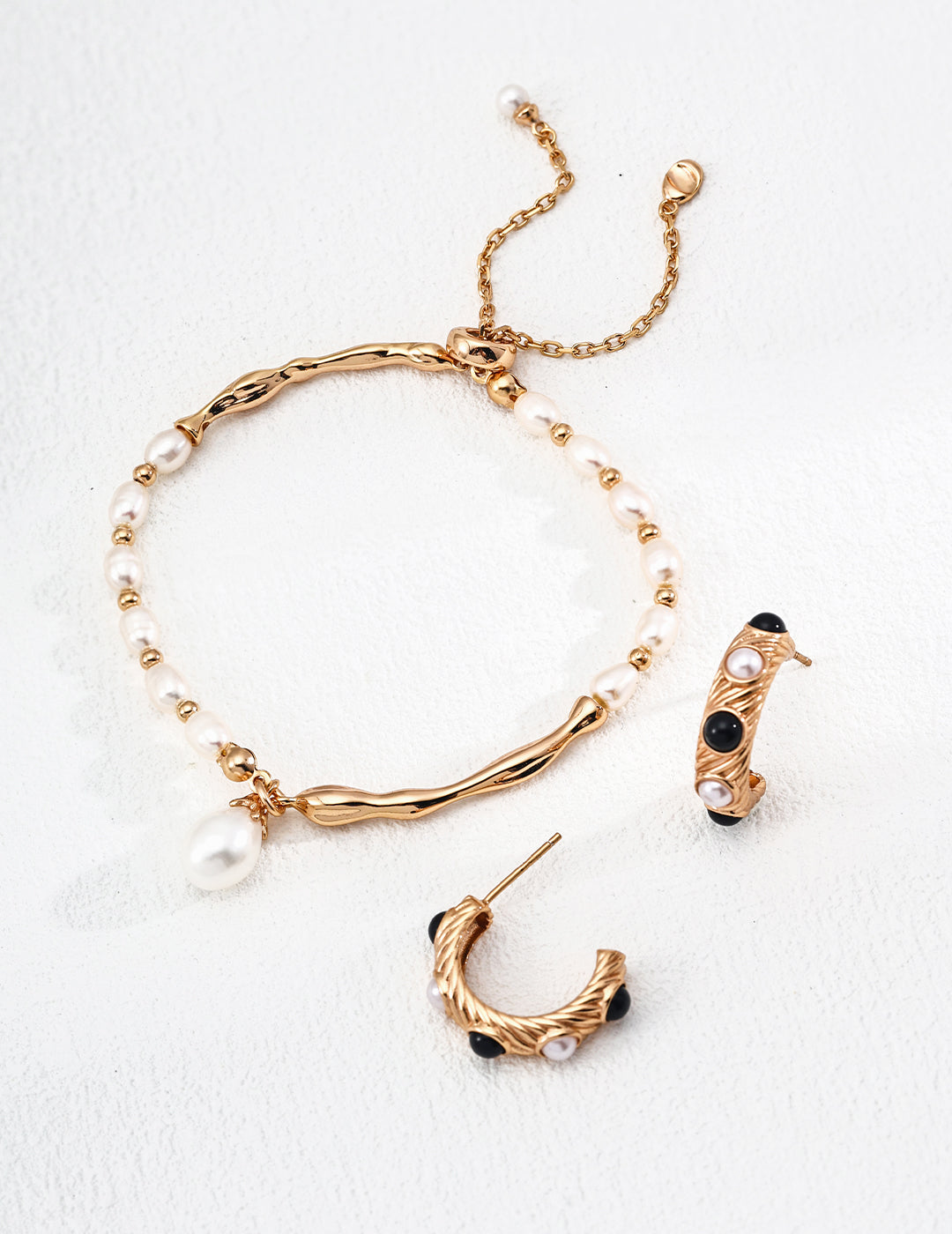 Classic pearl with black onyx stud earrings, chic everyday fashion accessory