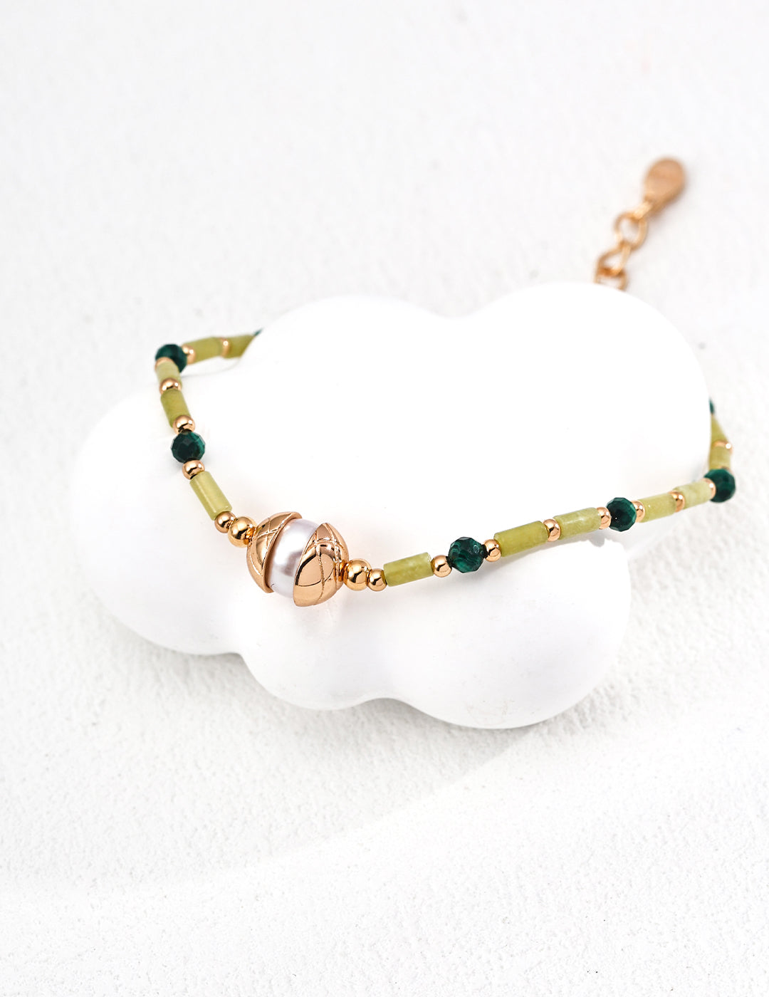 Handcrafted S925 silver bracelet featuring natural freshwater pearls, malachite gemstones, and green tube beads — designed for emotional balance, spiritual protection, and elegant boho-inspired style