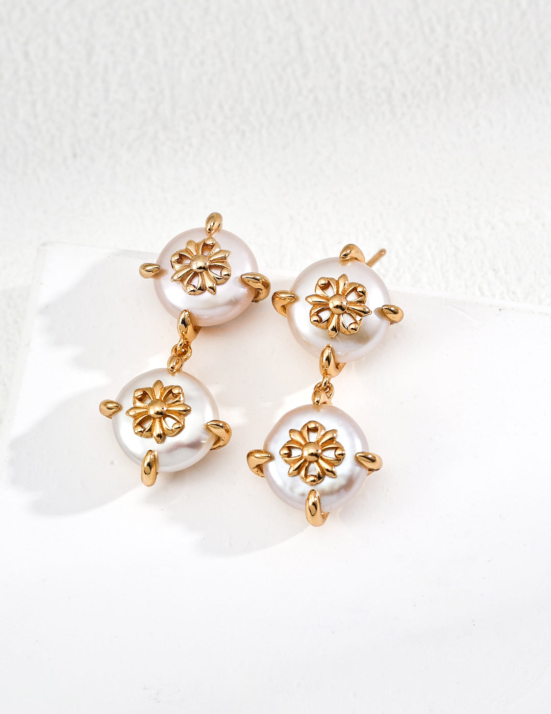 Handcrafted vintage twin pearl earrings, elegant retro jewelry for women