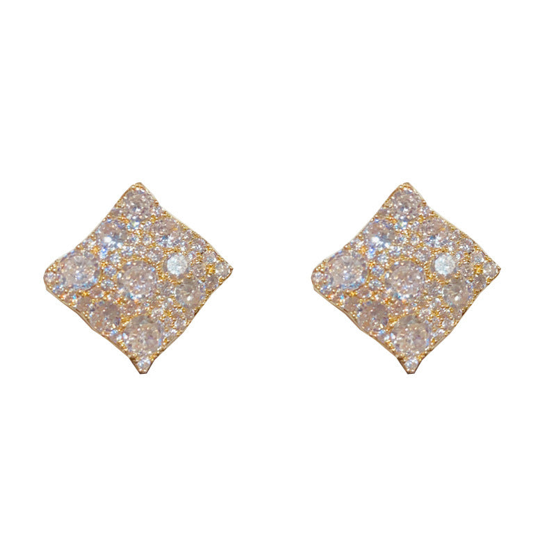 Diamond Whisper — Pavé Zircon Rhombus Stud Earrings