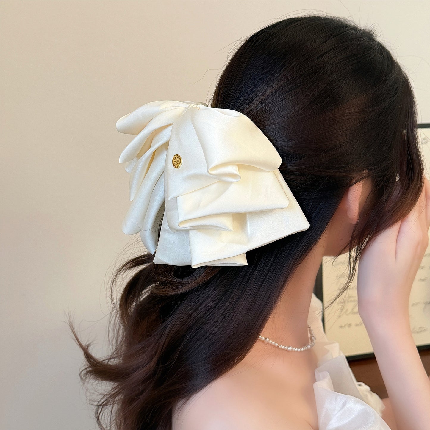 Satin Bow Layered Ponytail Clip