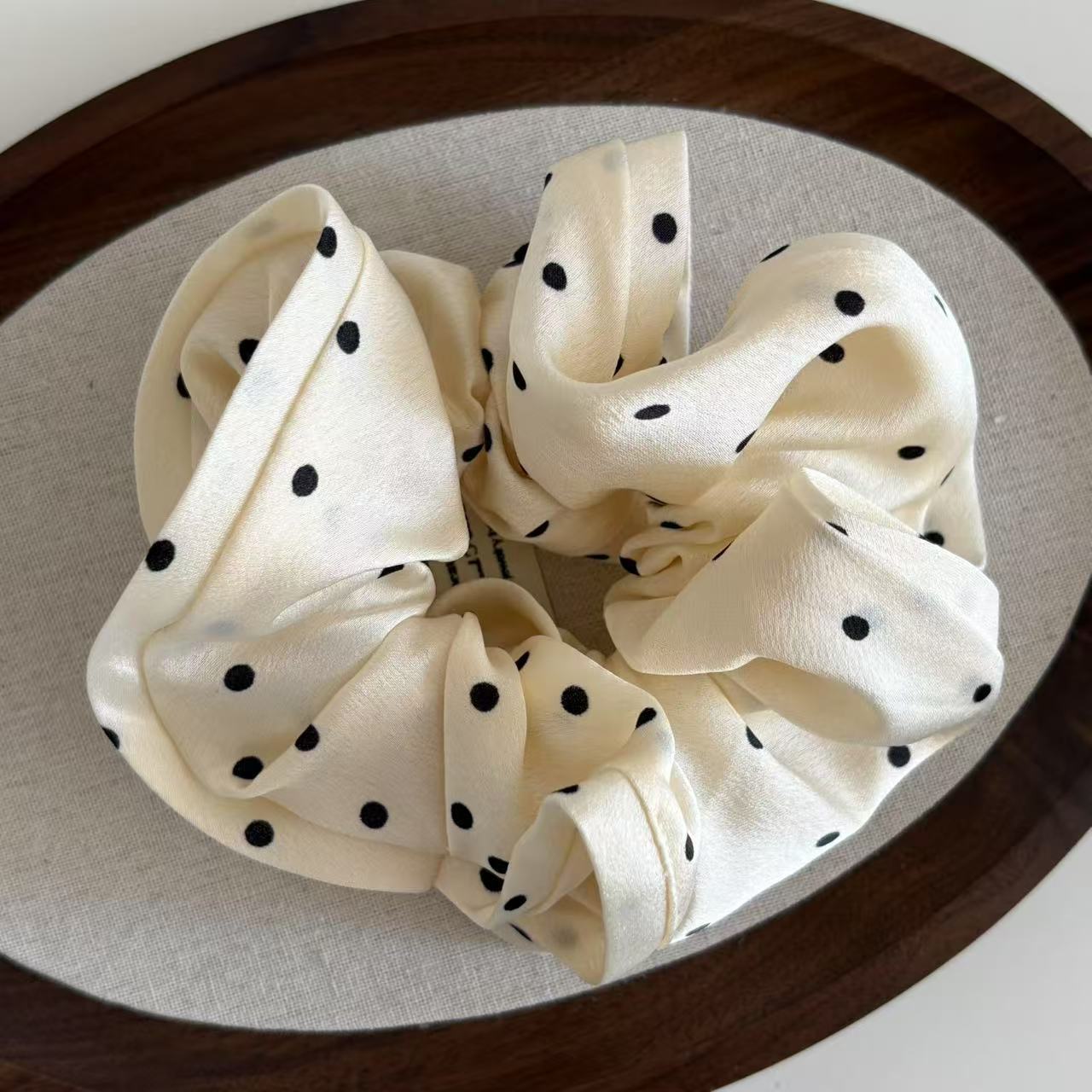 Polka Dot Satin Scrunchie