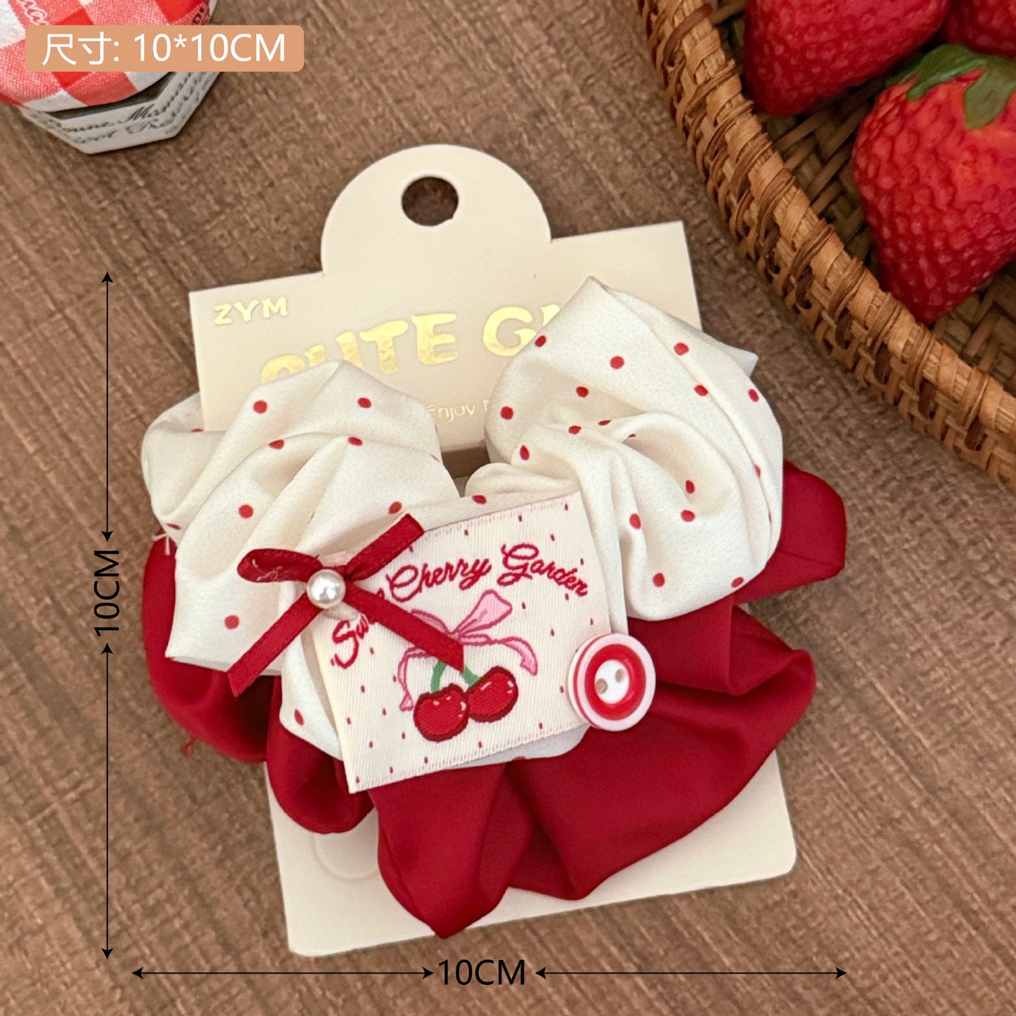 Red Cherry Bow Hair Scrunchie