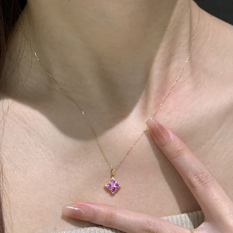 Violet Luck — Purple Gem Four-Leaf Clover Necklace & Adjustable Ring