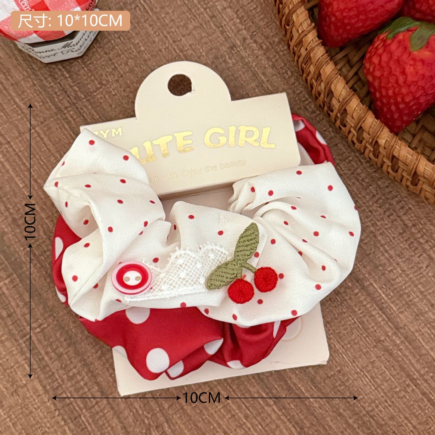 Red Cherry Bow Hair Scrunchie