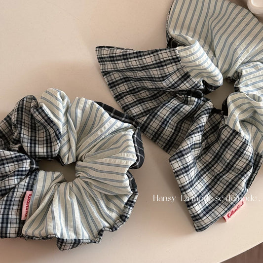 Two-Tone Stripe Plaid Handcrafted Scrunchie