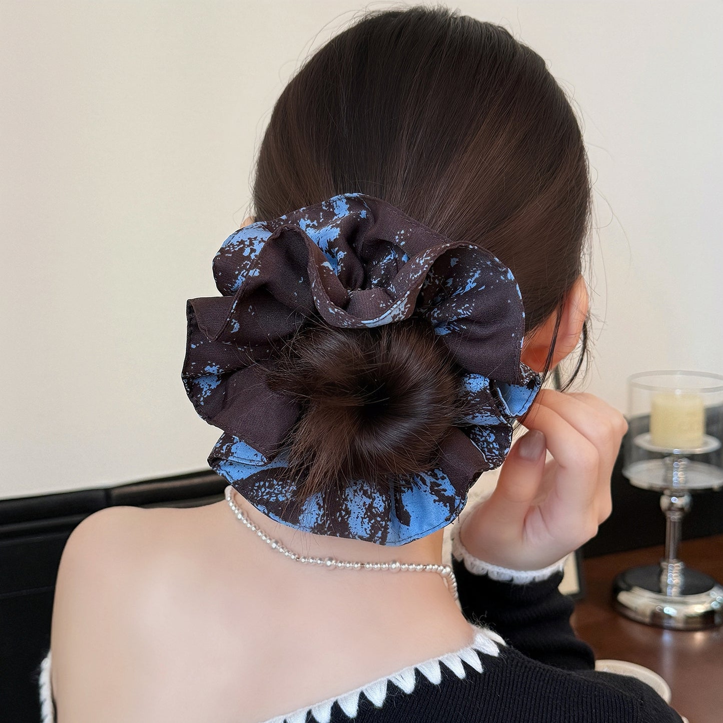 Forest Blue Floral Hair Scrunchie