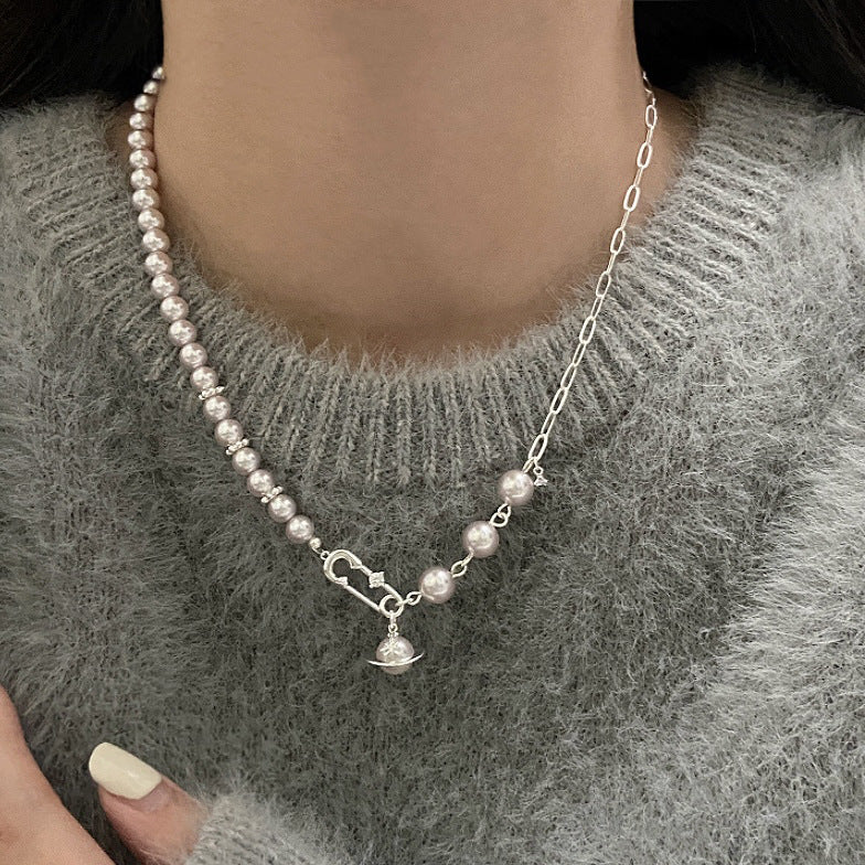 Rose Orbit – Manta Pearl Saturn Adjustable Jewelry Set