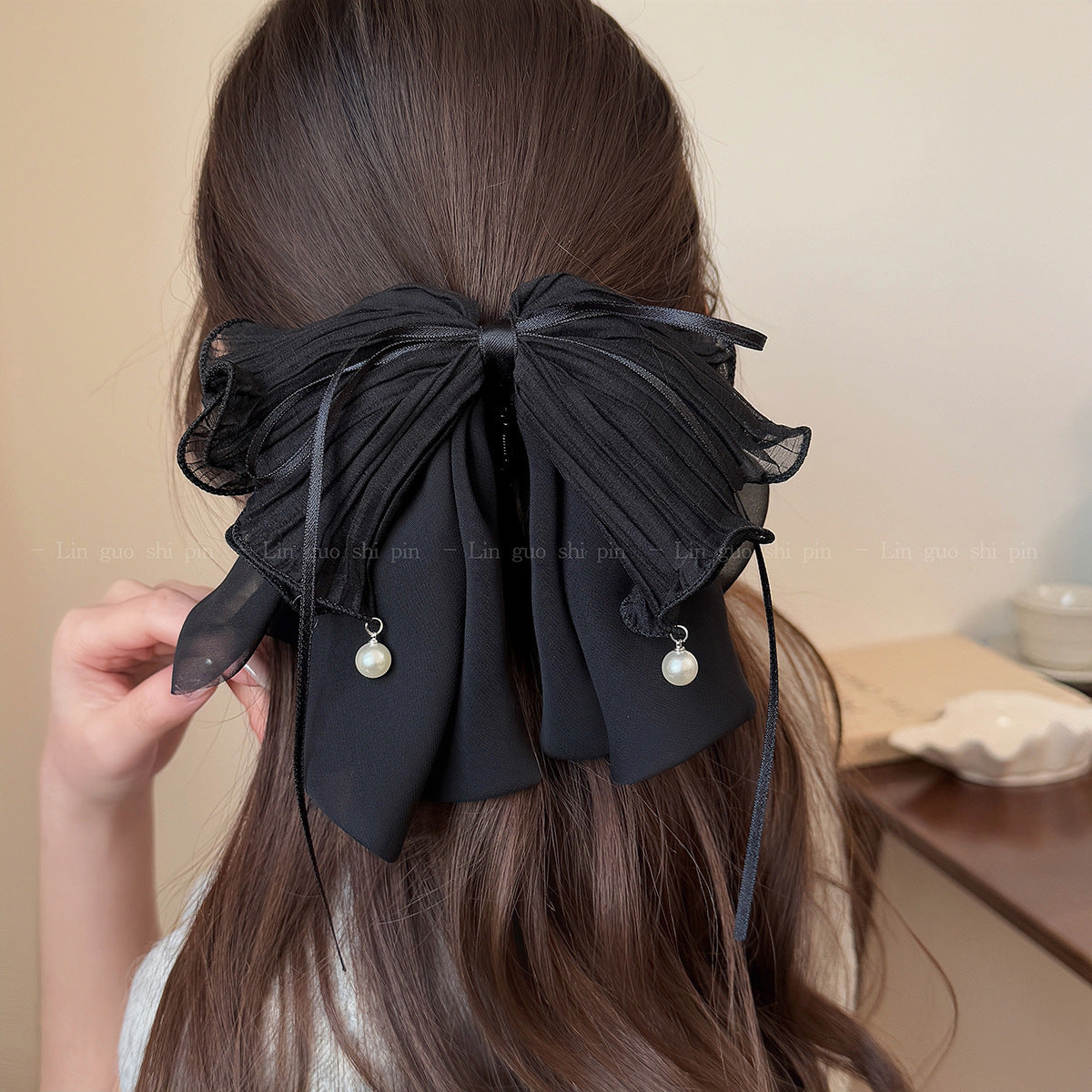 Polka Dot Bow Ponytail Clip