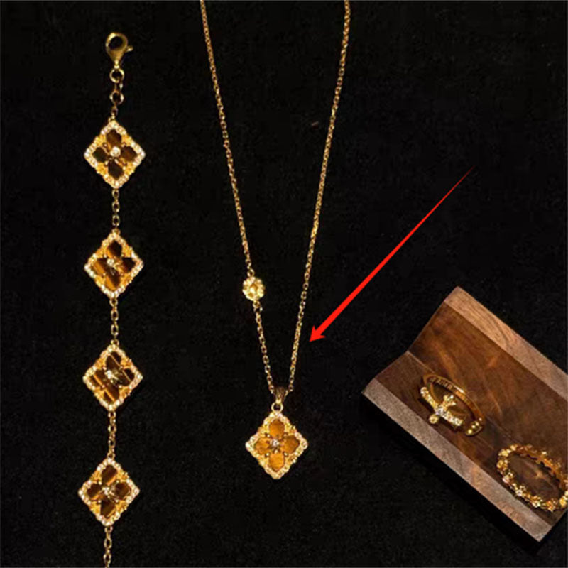 Fortune Clover — Tiger Eye Four-Leaf Clover Pendant Necklace