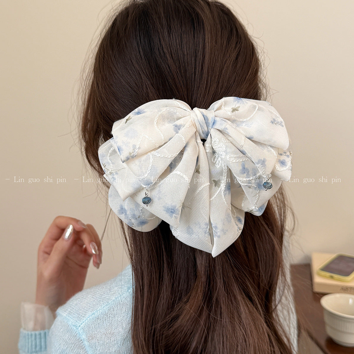 Polka Dot Bow Ponytail Clip