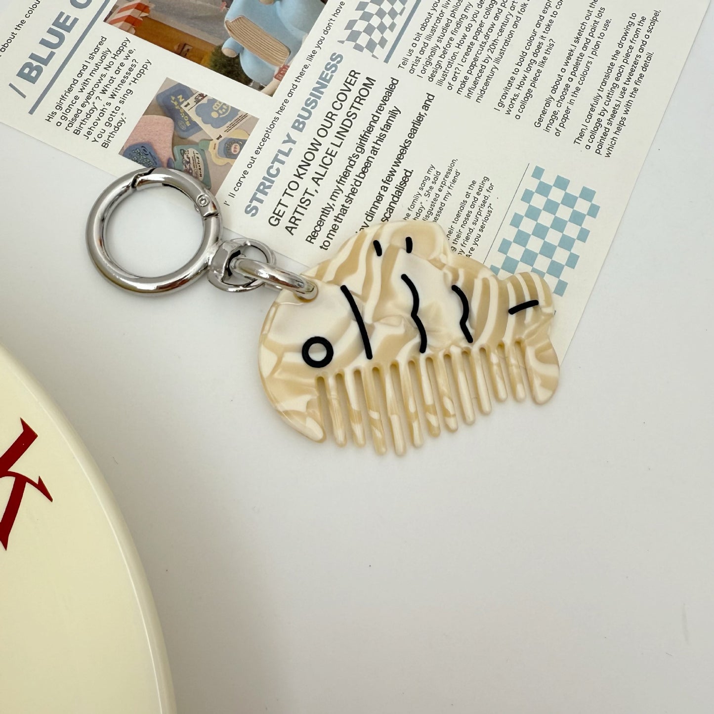 Cat Watermelon Acetate Comb Keychain