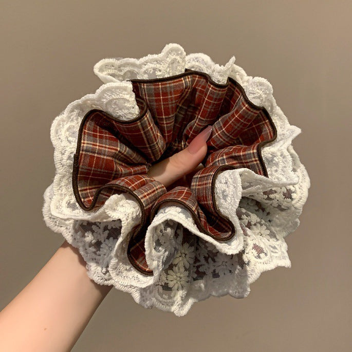 Korean Vintage Red Plaid Hair Scrunchie
