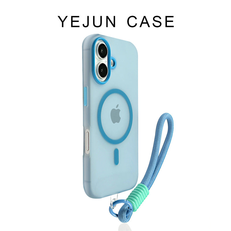 Color Block Magnetic Jelly iPhone Case with Wrist Strap