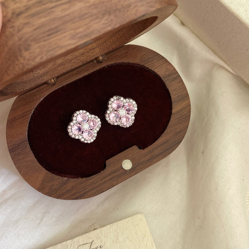 Mint Whimsy – Micro-Pavé Four-Leaf Flower Earrings