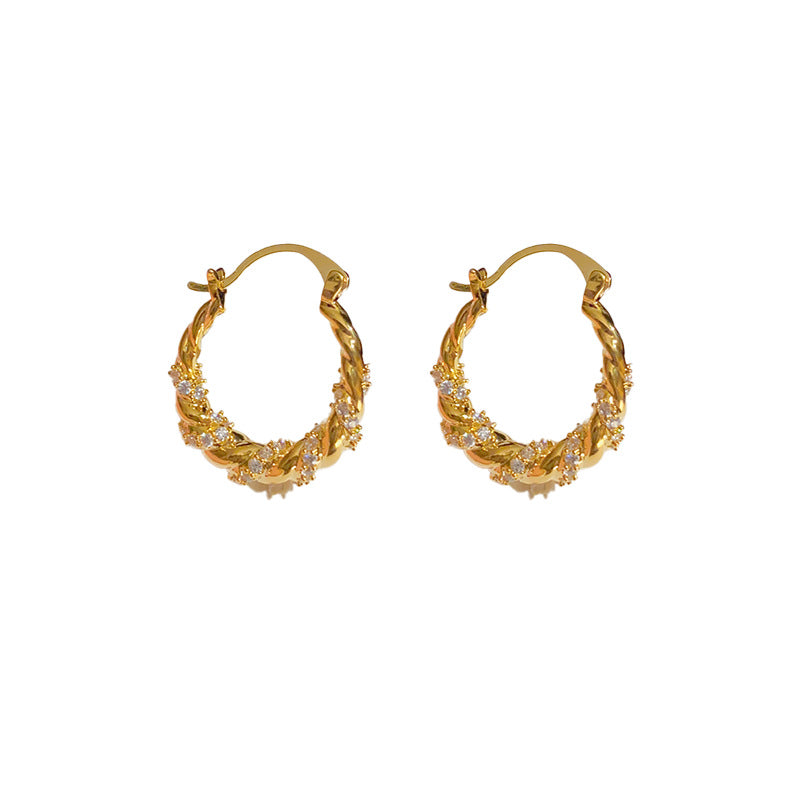 Twist Elegance — Zircon Braided Hoop Earrings
