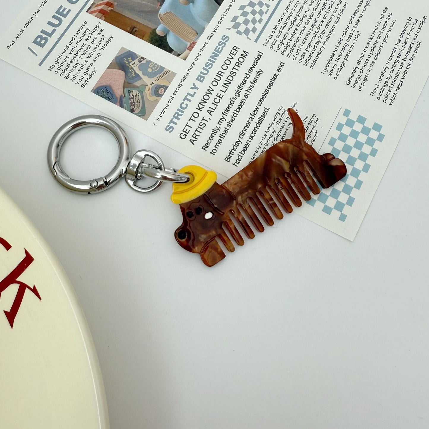 Cat Watermelon Acetate Comb Keychain