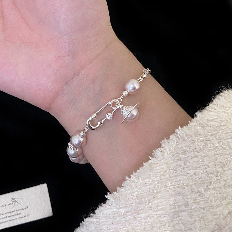 Rose Orbit – Manta Pearl Saturn Adjustable Jewelry Set