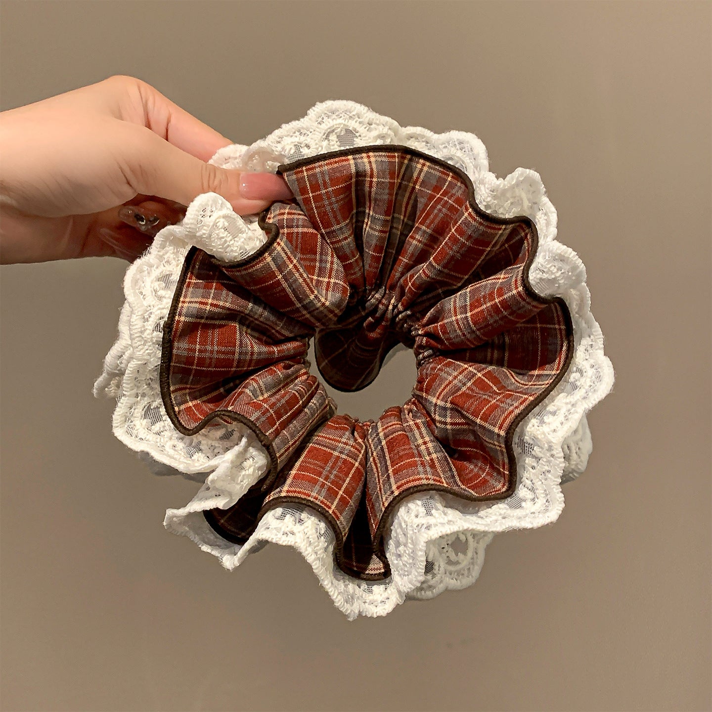 Korean Vintage Red Plaid Hair Scrunchie