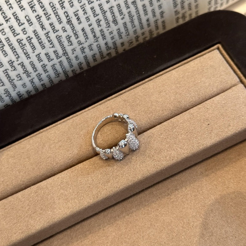 Asymmetrical Pavé Wave Ring