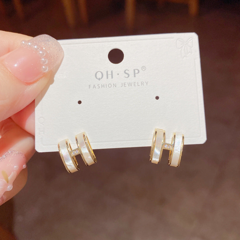 Hermes Whisper — Mother-of-Pearl Initial Stud Earrings