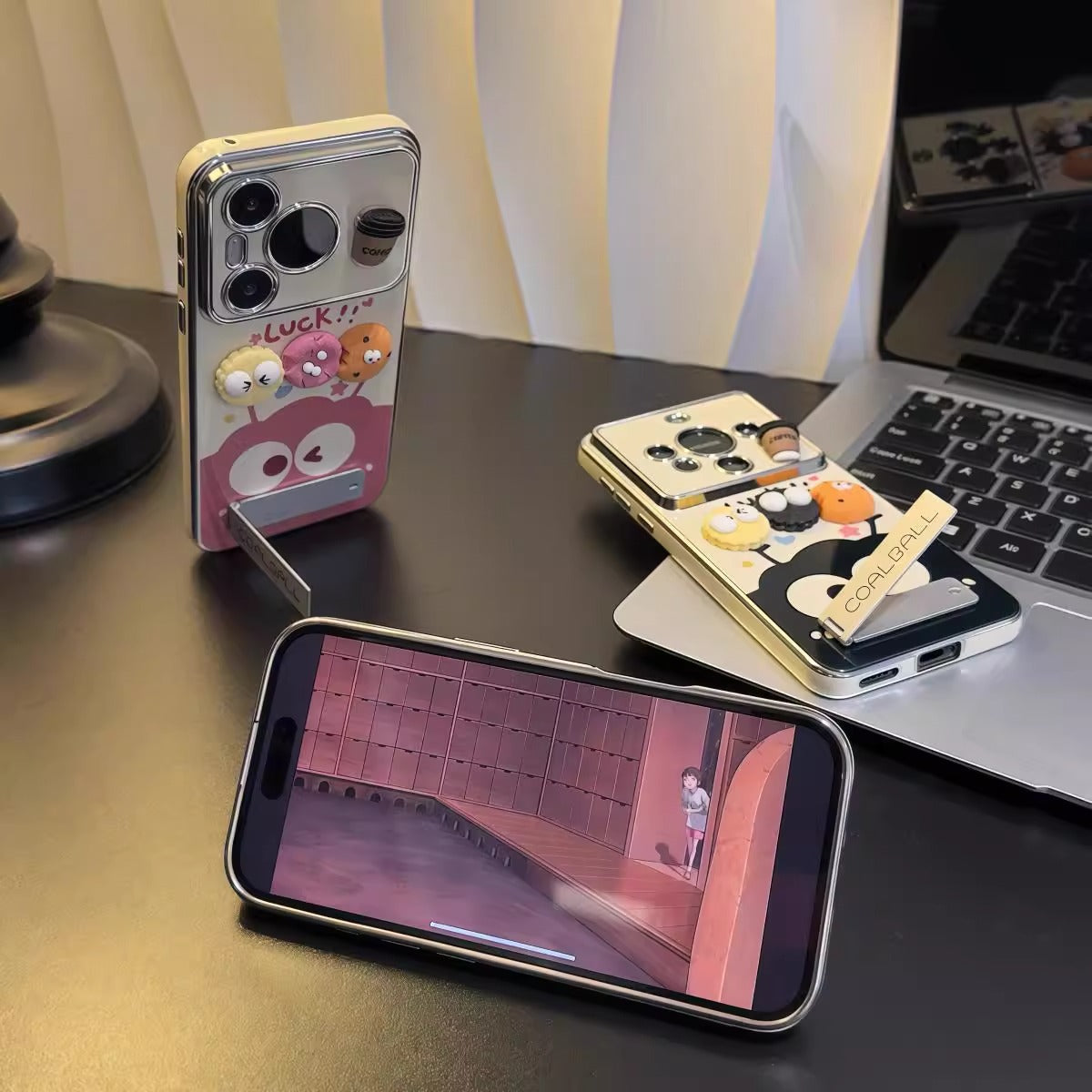 3D Plush Coalball & Coffee Mirror Stand iPhone Case