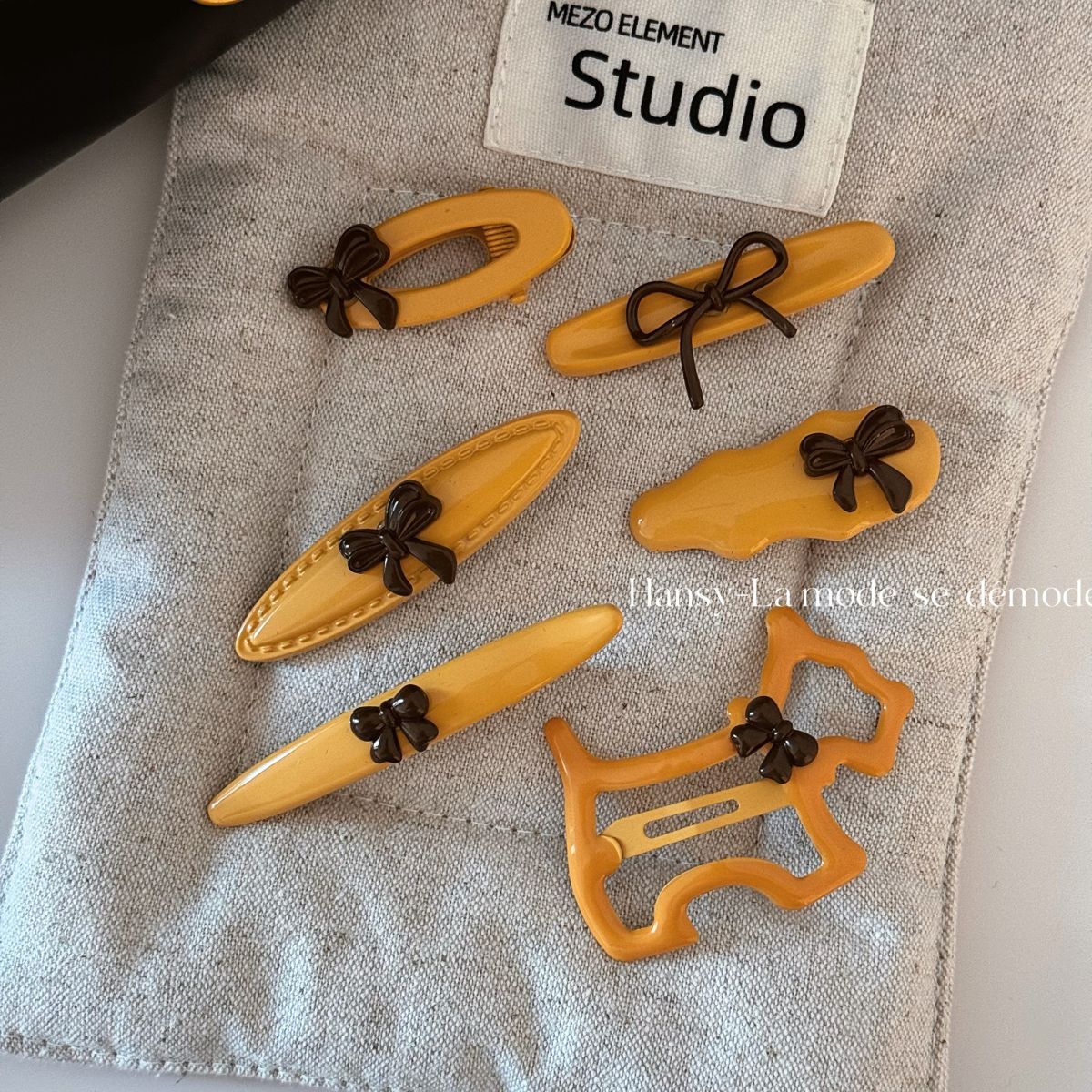 Yellow Coffee Bow Hair Clip