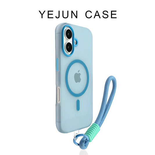 Color Block Magnetic Jelly iPhone Case with Wrist Strap