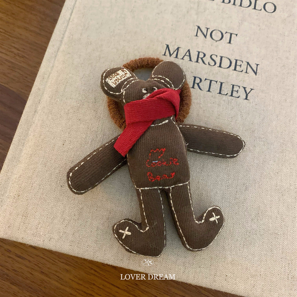 Brown Bear Bow Hair Tie