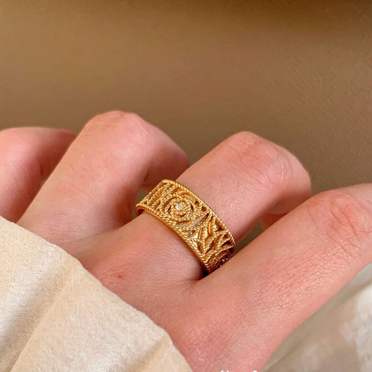 Openwork Rose Band Ring