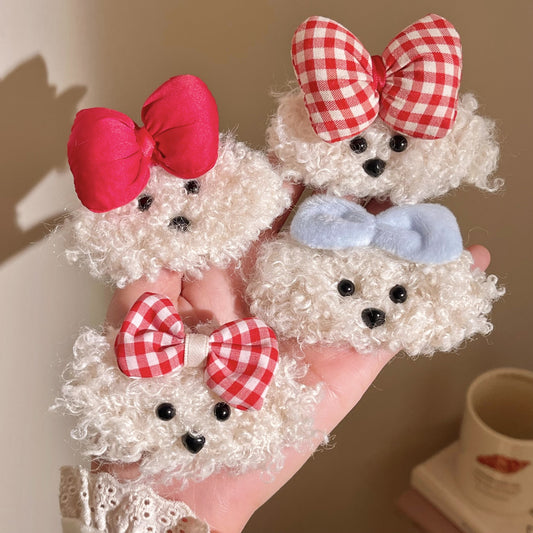 Cute Teddy Dog Bow Hair Clip