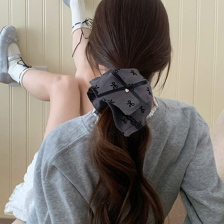 Gray Bow Fabric Hair Scrunchie