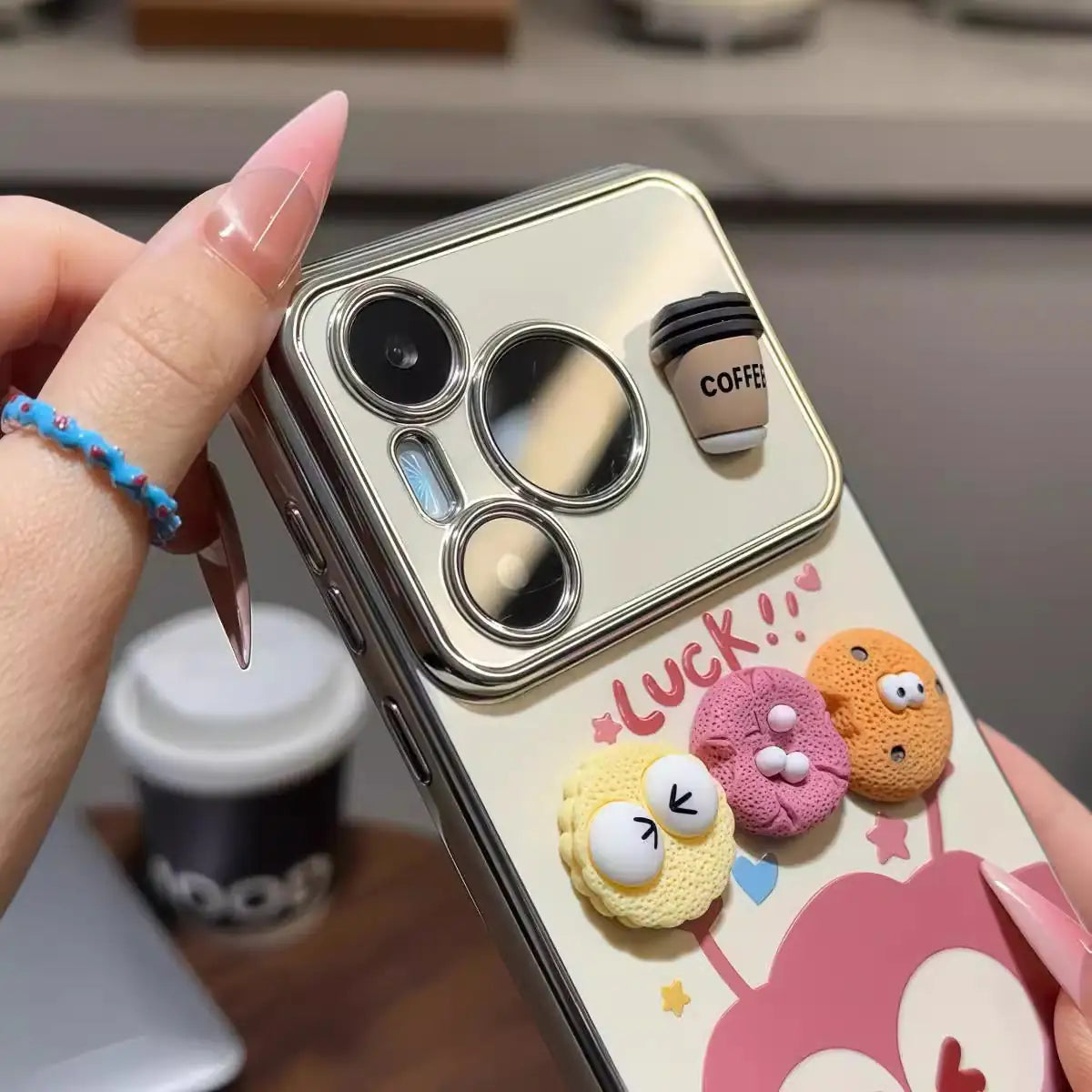3D Plush Coalball & Coffee Mirror Stand iPhone Case
