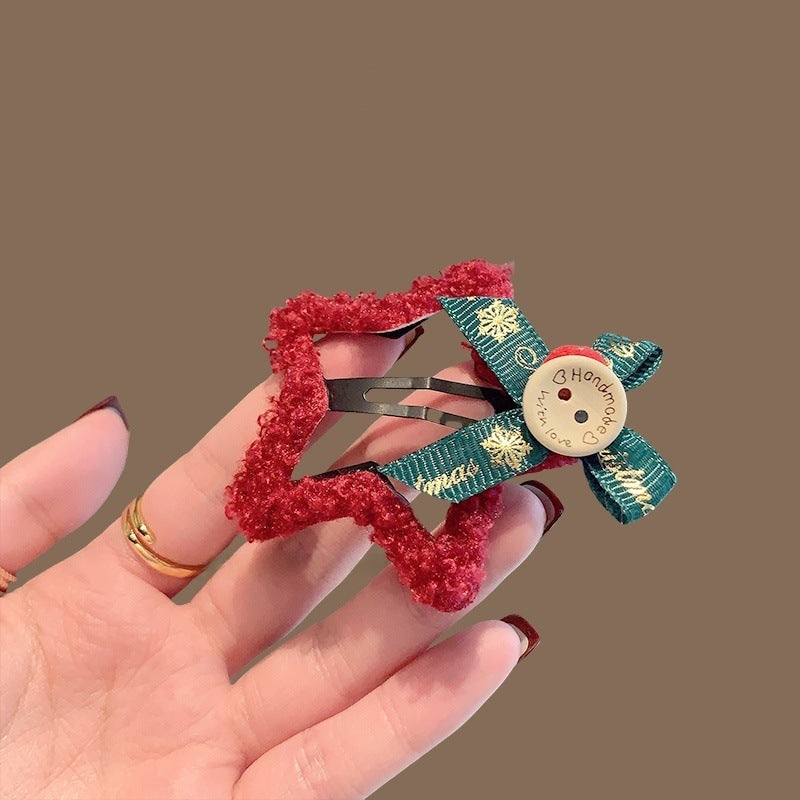 Red Plush Star Bow Hair Clip