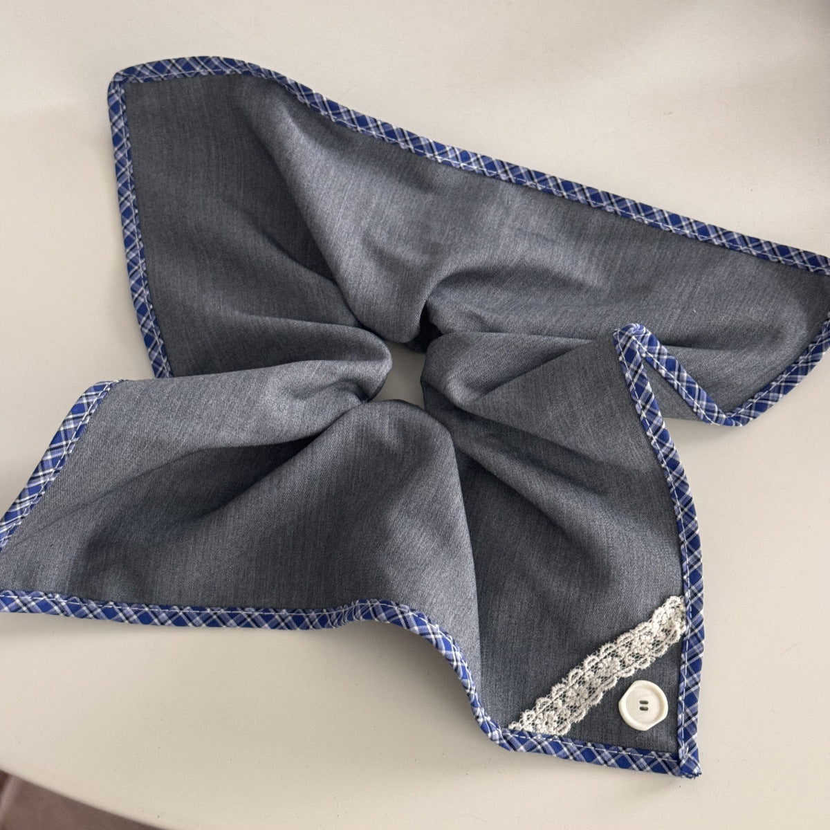 Blue-Gray Lace Plaid Hair Clip & Scrunchie