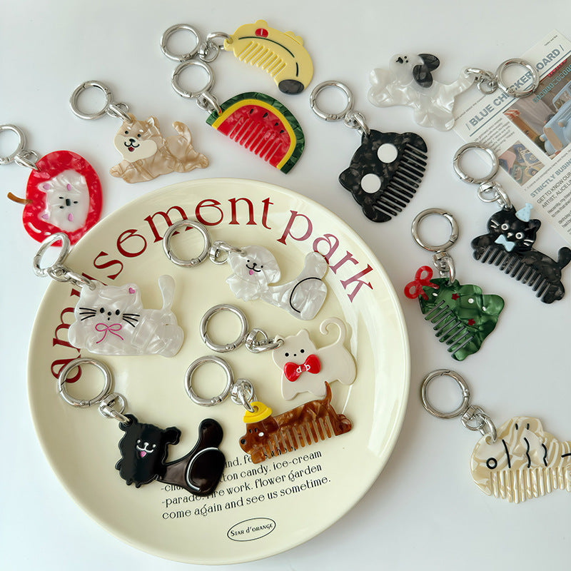 Cat Watermelon Acetate Comb Keychain