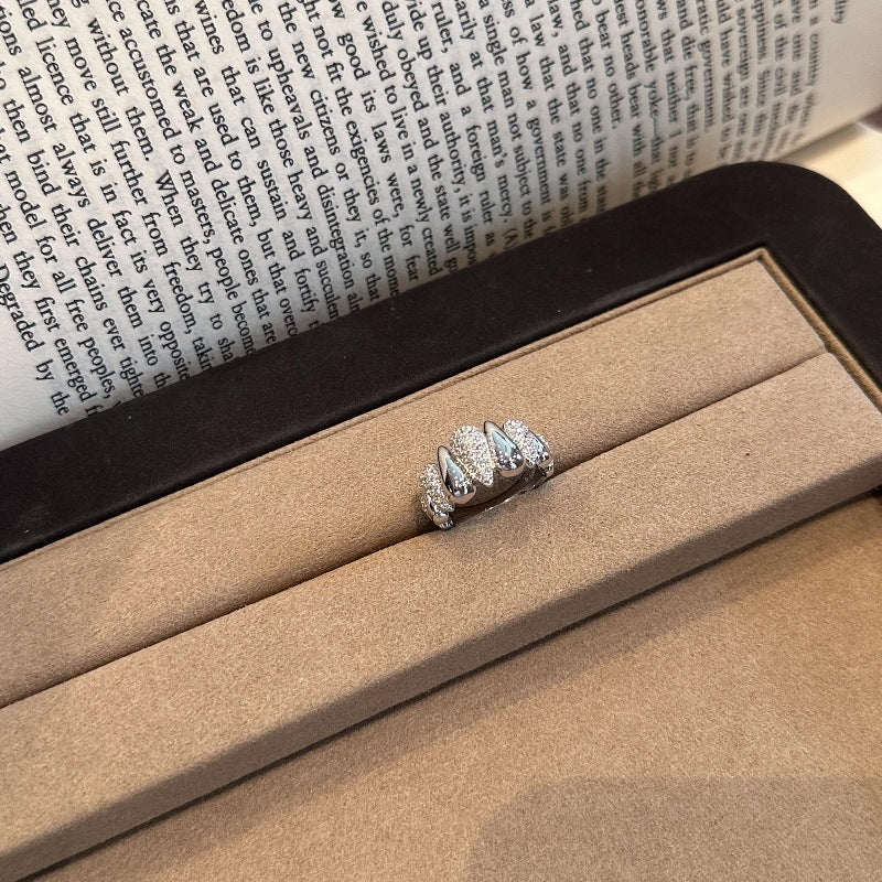 Asymmetrical Pavé Wave Ring