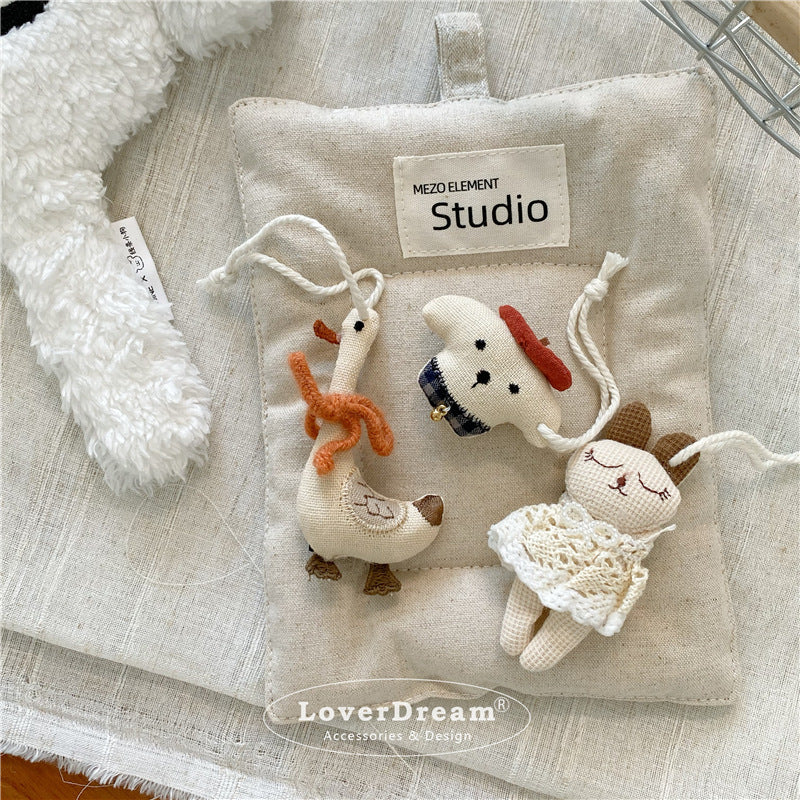 Fabric Bear Swan Dog Keychain