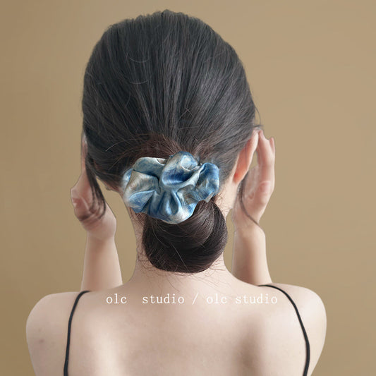 Starry Blue Satin Scrunchie