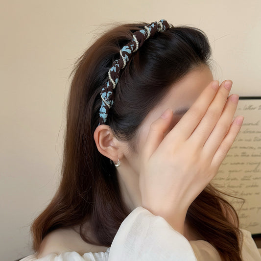Pleated Pearl-Wrapped High-Top Headband