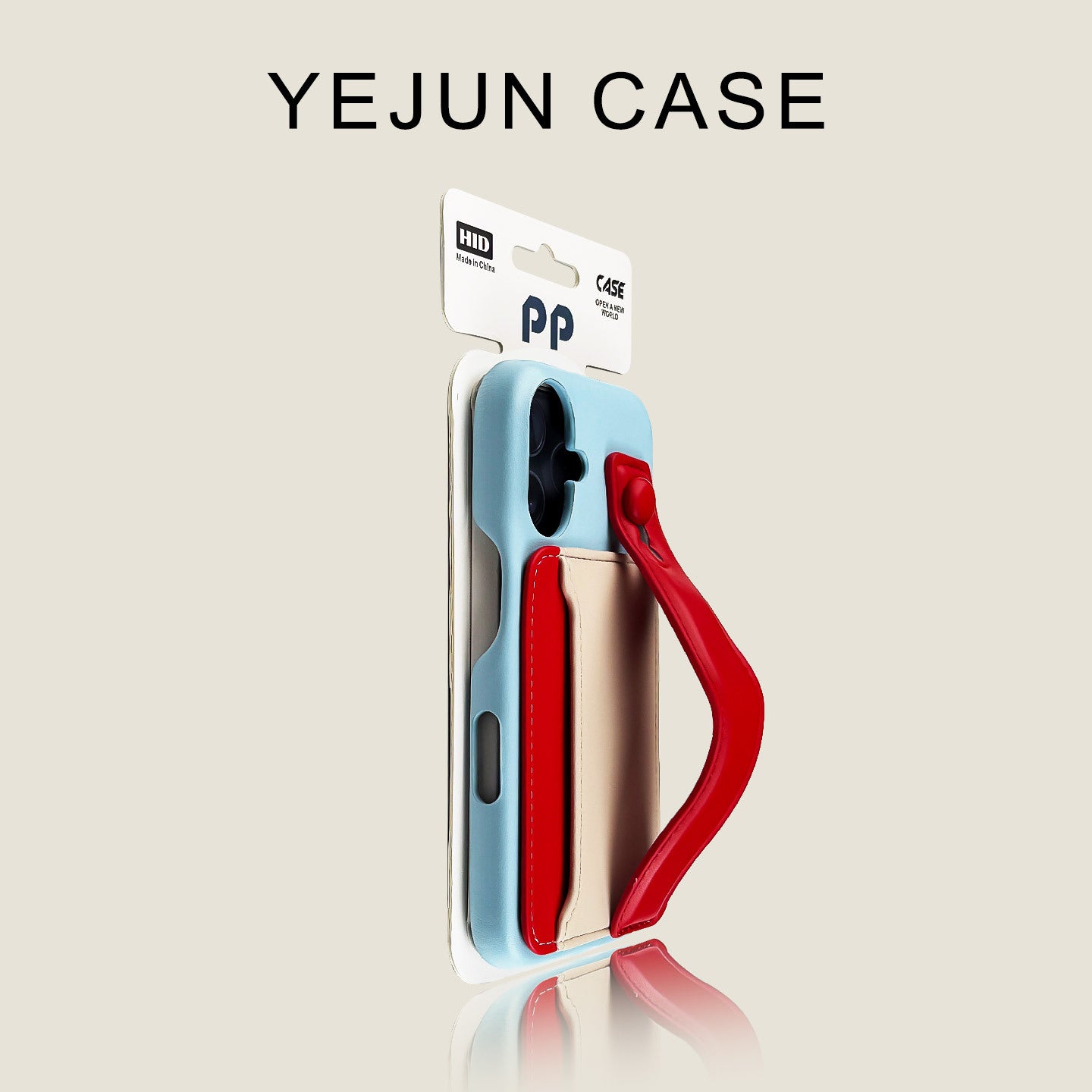 Color Block Magnetic Card Holder Wrist Strap iPhone Case