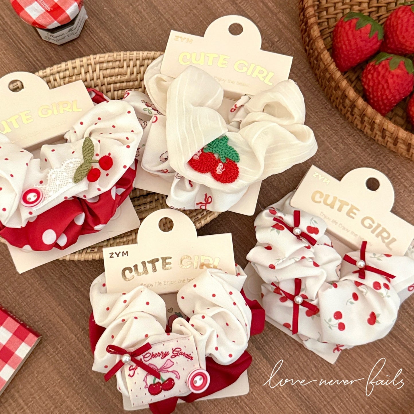 Red Cherry Bow Hair Scrunchie