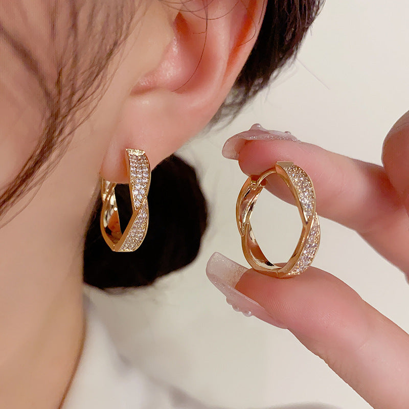 Twist Whisper — Micro Zircon Twisted Hoop Earrings
