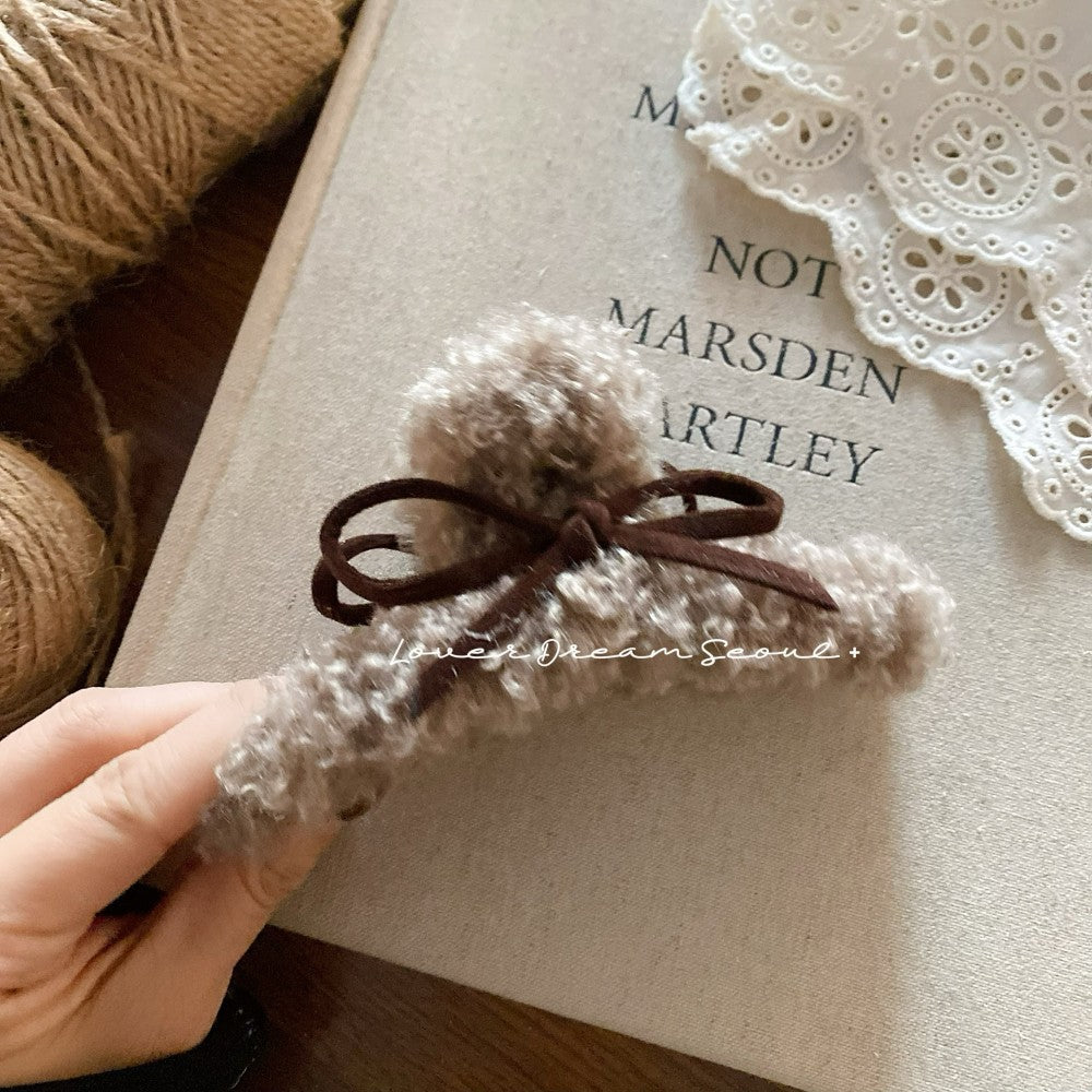 Velvet Bow Plush Hair Clip